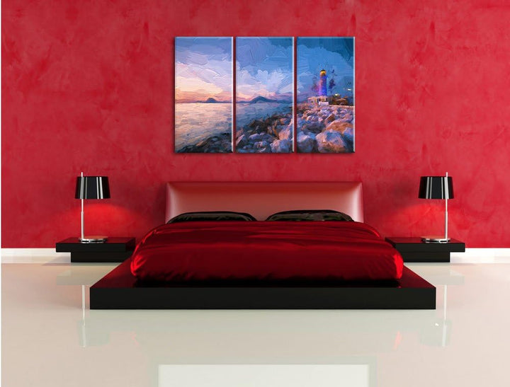 Pixxprint Leuchtturm als Leinwandbild/Grösse: 3 Teilig (120x80) cm/Wandbild/Kunstdruck/fertig bespan