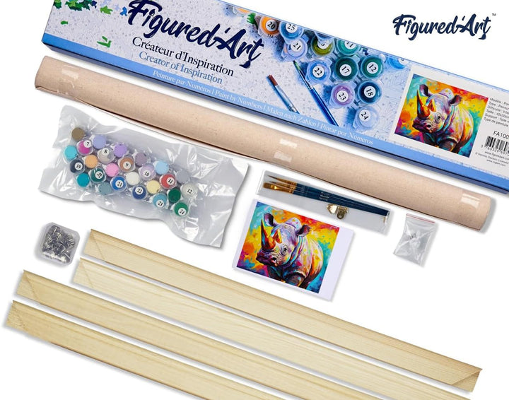 Figured'Art Malen Nach Zahlen Erwachsene Mit Rahmen Nashorn Farbenfroh Abstrakt - Paint by Numbers B