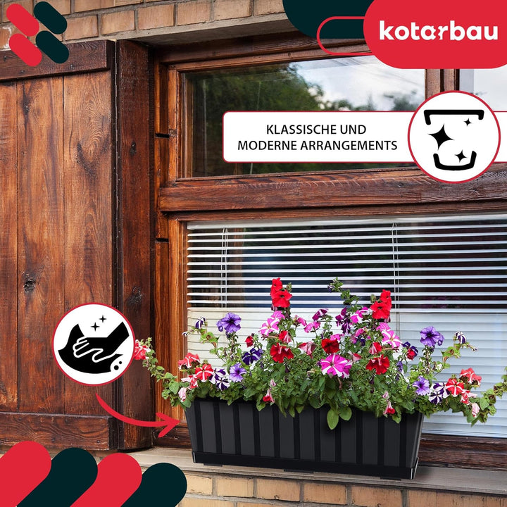 KOTARBAU® 6er Set Blumenkasten - Blumentopf für Balkon - 50 x 18 x 14 cm - Anthrazit - Balkonkasten