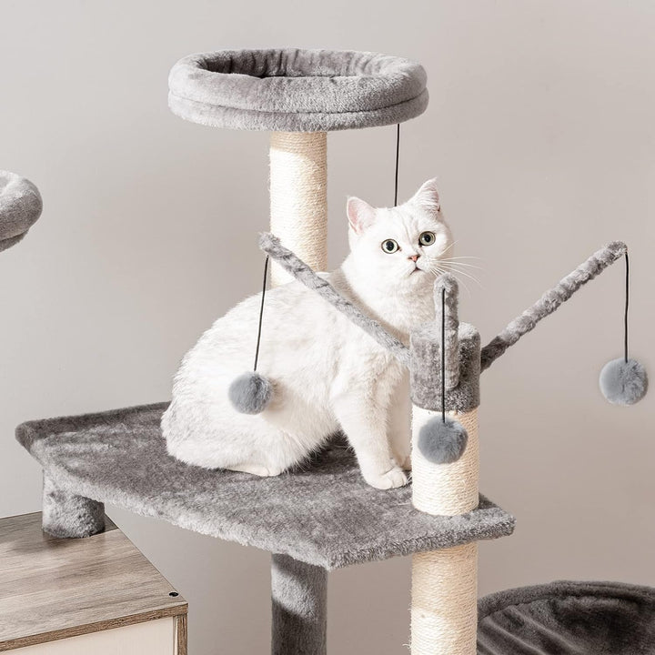 HOOBRO kratzbaum mit katzenklo Schrank, katzenbaumTurm, All-in-One-Katzenmöbel für drinnen, versteck