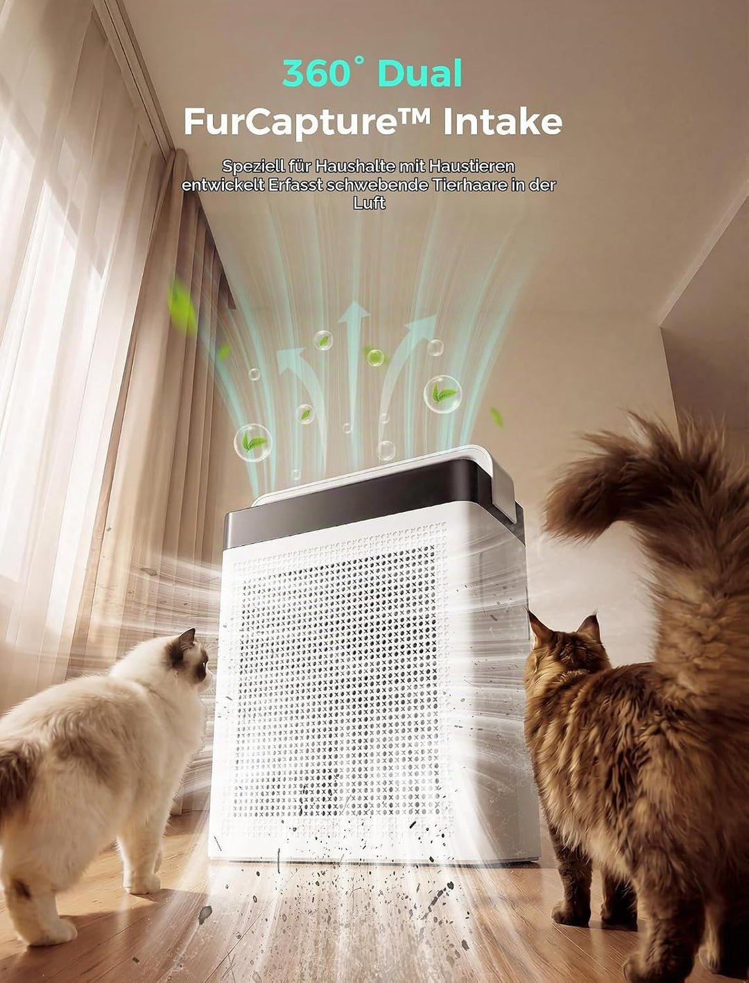 Luftreiniger mit Aktivkohlefilter, Doppel-Ansaugung, CADR 300 m³/h | bis 232 m², Air Purifier H13 HE