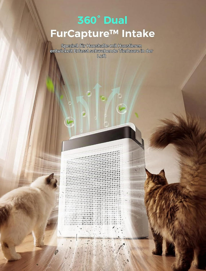 Luftreiniger mit Aktivkohlefilter, Doppel-Ansaugung, CADR 300 m³/h | bis 232 m², Air Purifier H13 HE