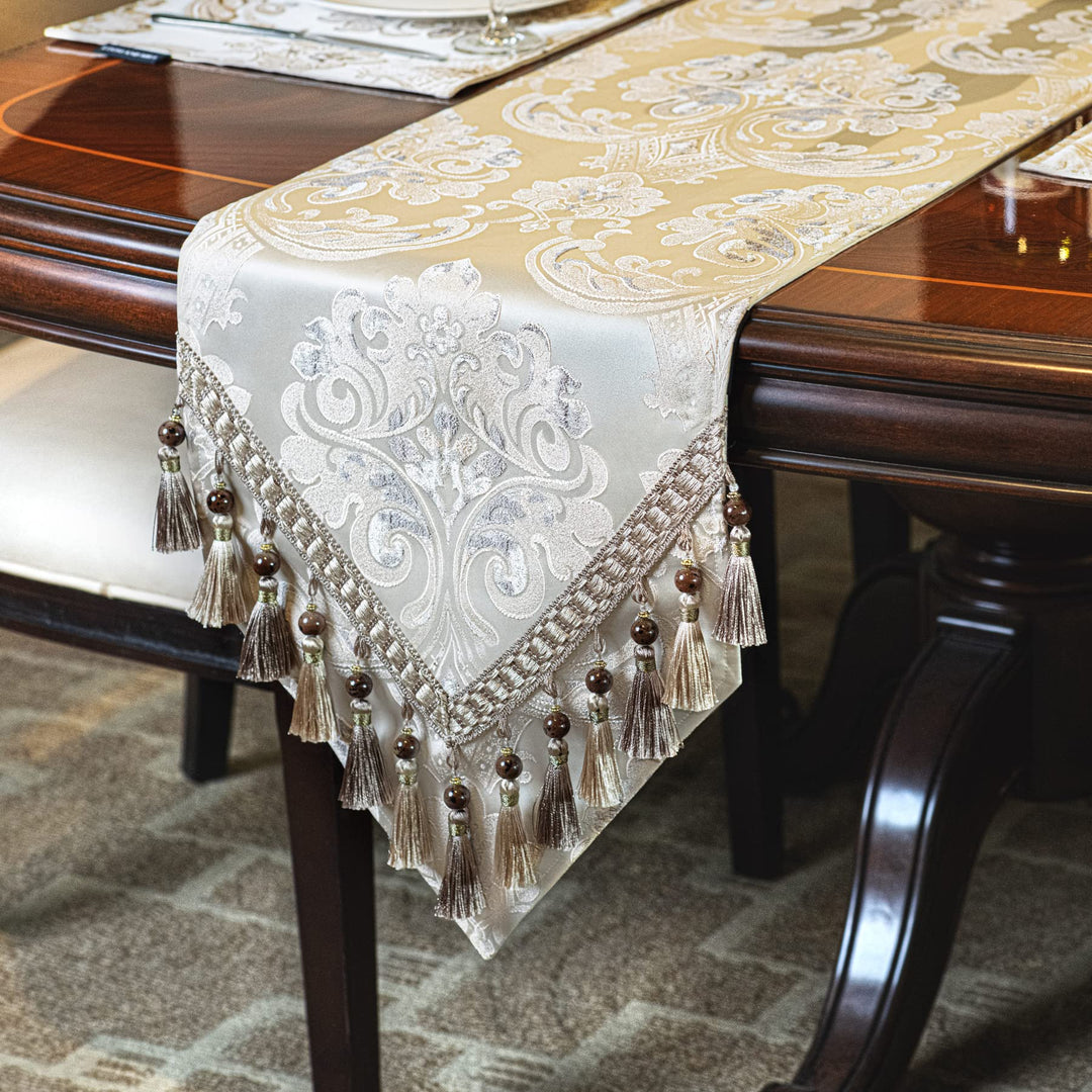 TOPLUXE Tischläufer mit Quasten, Jacquard Tischdecke für Esstisch Urlaub Party Wohnzimmer Dekoration
