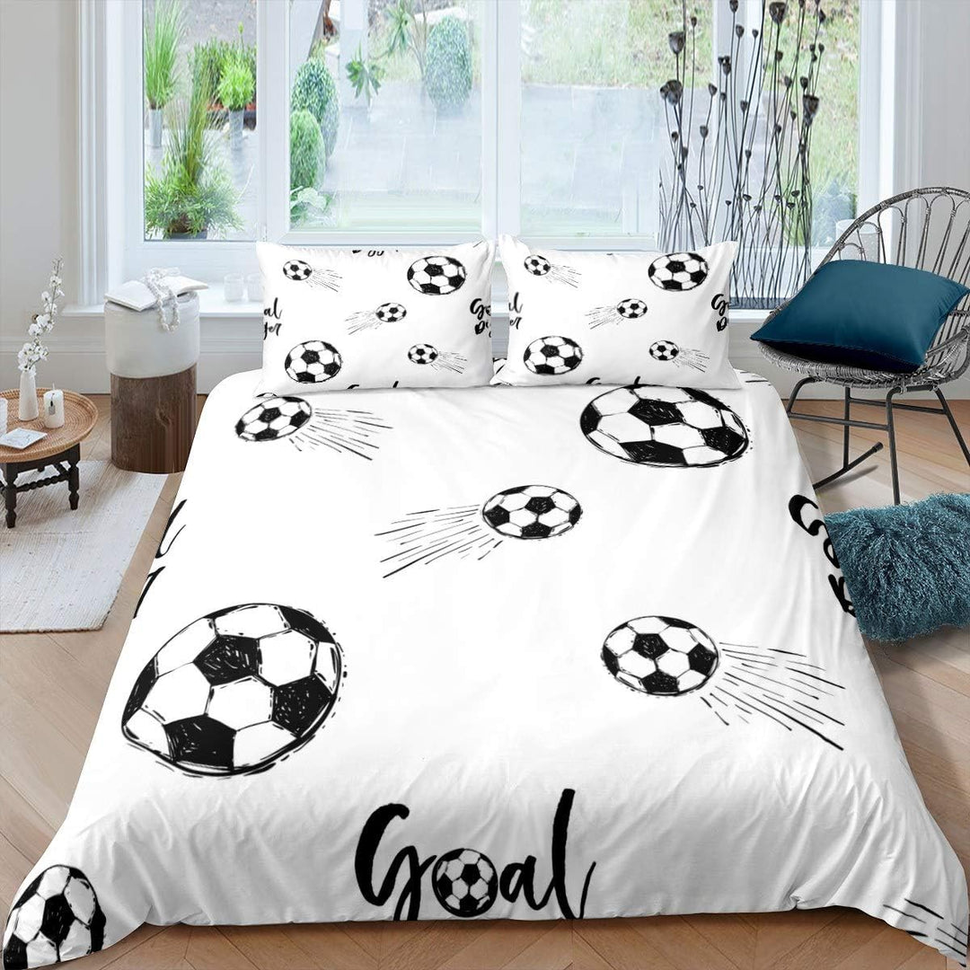 Loussiesd Jungen Fu?Ball Betten Set Sport Thema Bettbezug Set Kinder Fu?Ball Muster Bettw?sche Set 1