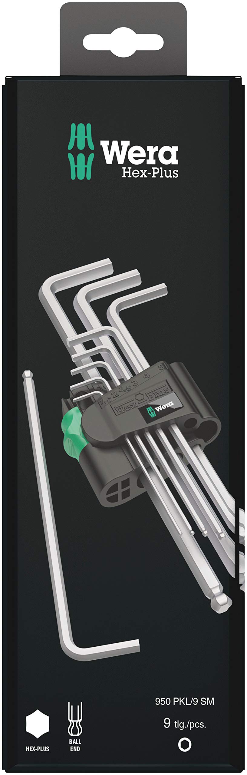 Wera 950 PKL/9 SM N SB Winkelschlüsselsatz, metrisch, gestellverchromt, 9-teilig