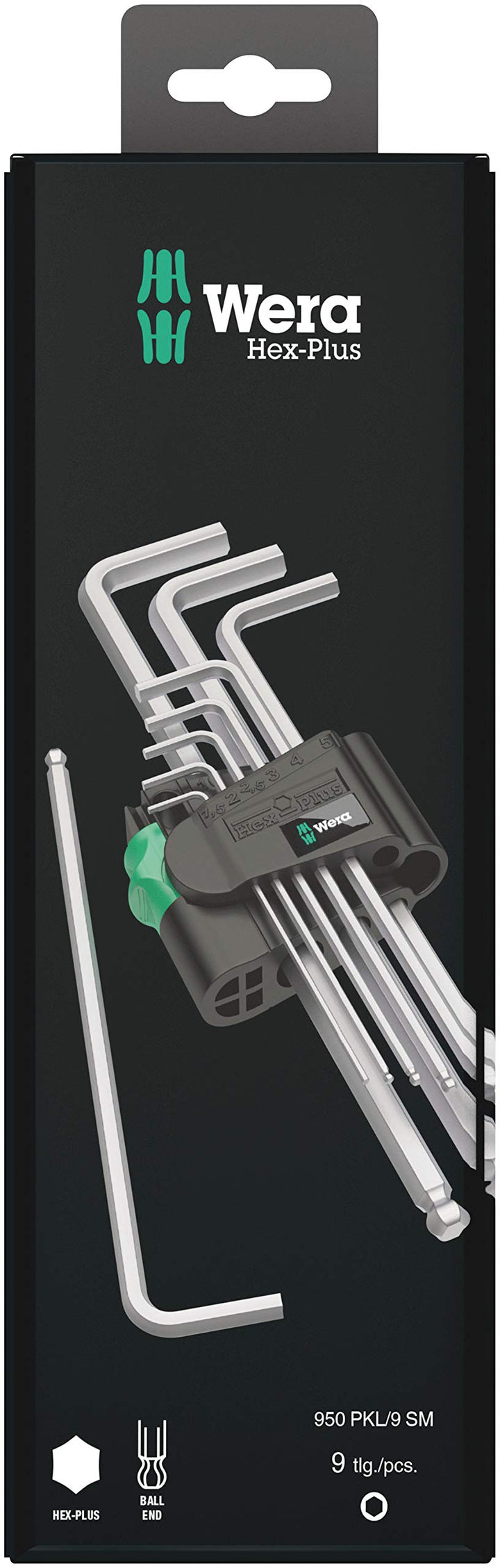 Wera 950 PKL/9 SM N SB Winkelschlüsselsatz, metrisch, gestellverchromt, 9-teilig