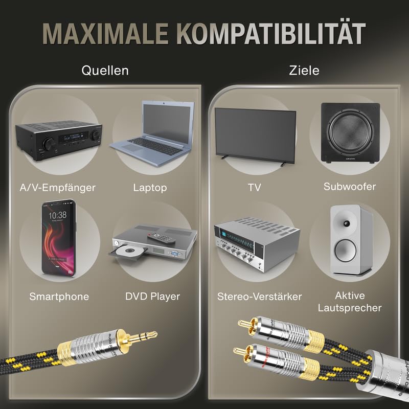 audio pirates by cammica Splitter Kabel 3,5 mm Klinke Stecker auf 2x RCA Clinch Stecker, RCA-Kabel,