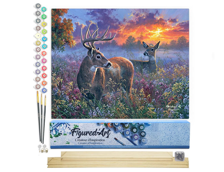Figured'Art Malen Nach Zahlen Erwachsene Mit Rahmen Reh Pärchen - Paint by Numbers Basteln DIY Baste