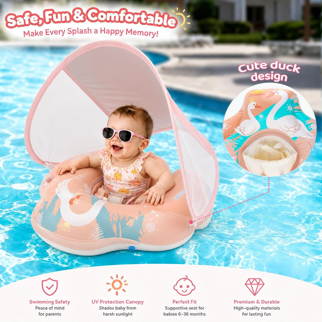 Baby Schwimmring mit Sonnendach, Schwimmring Baby ab 3 Monate, Aufblasbarer Baby Swim Float mit Sich