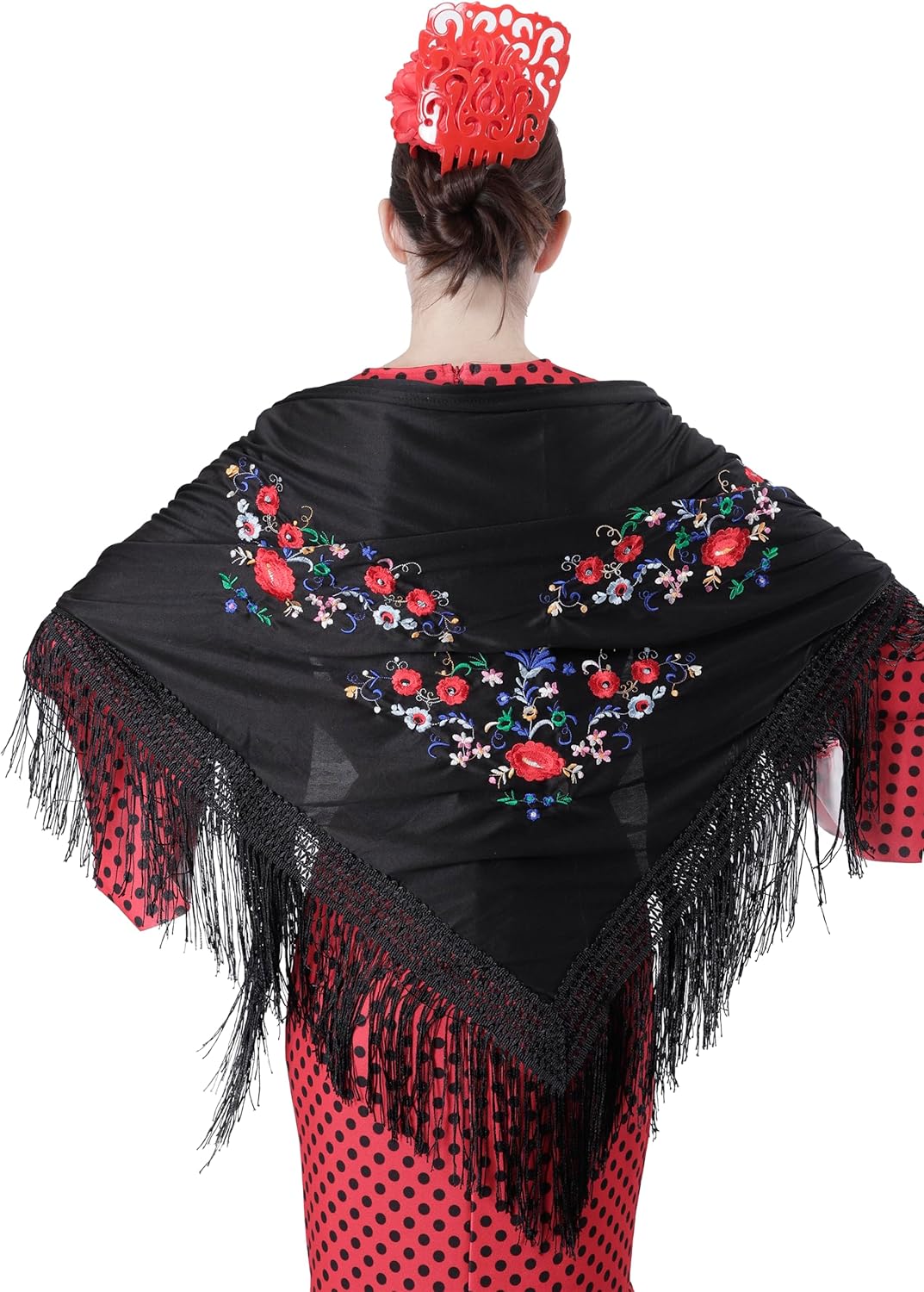Carnavalife Sevillana Stickerei für Tanzpartys, Flamenco und Ferien, Schwarz / Rot / Weiss, Schwarz