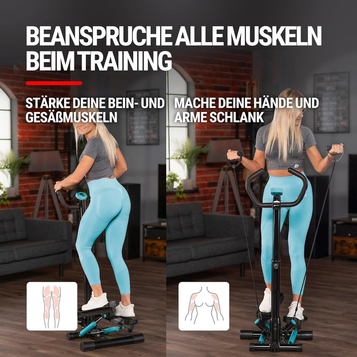 Hop-Sport Swing Side Stepper HS-055S mit verstellbarem Haltegriff Trainingsbändern Computer verstell