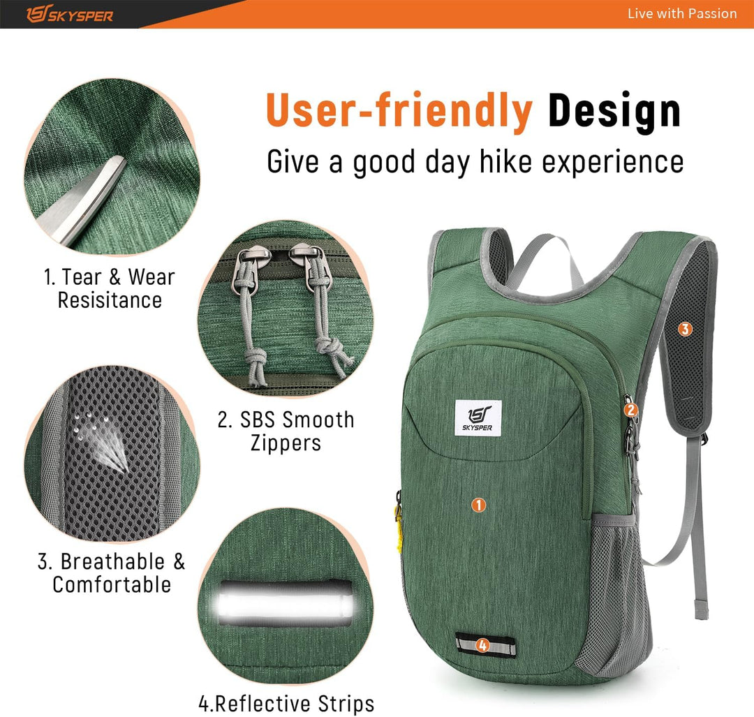 SKYSPER Faltbarer Rucksack 10L Ultraleicht Tagesrucksack Daypack Wanderrucksack Klein Outdoorrucksac