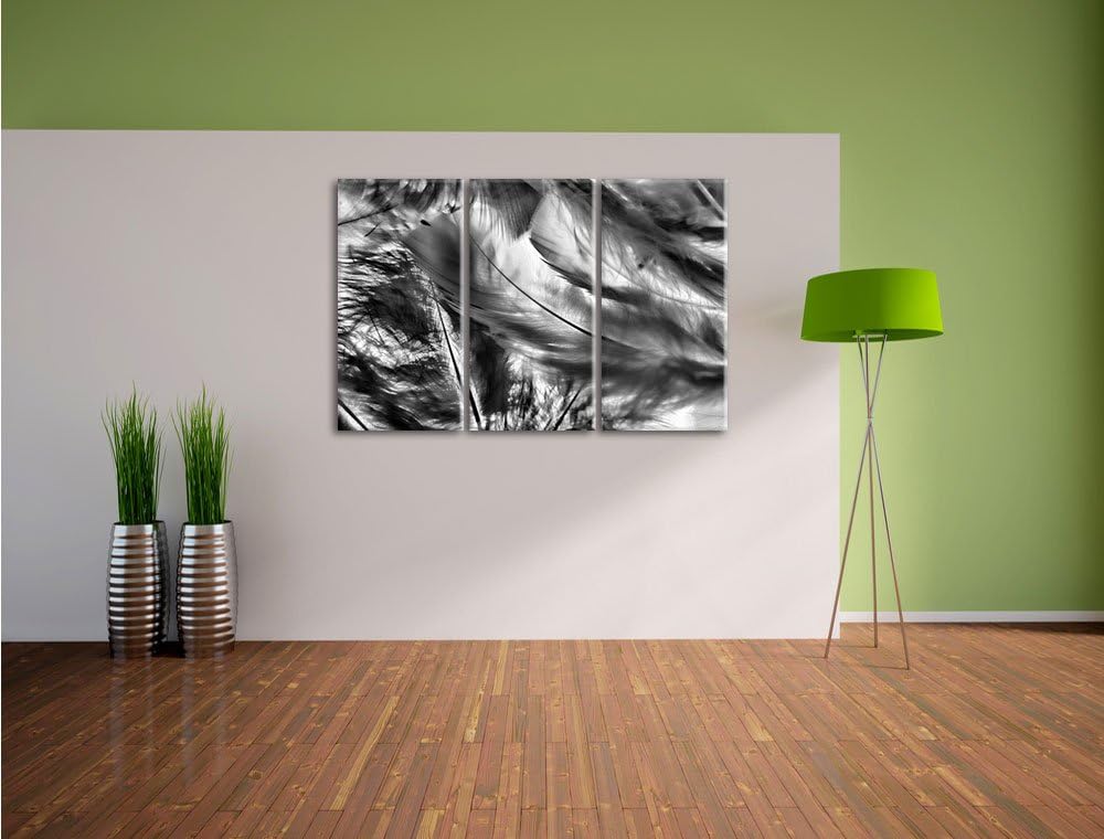Pixxprint Bunte Federn als Leinwandbild - Grösse: 3-Teilig (120x80cm) - Wandbild - Kunstdruck - fert