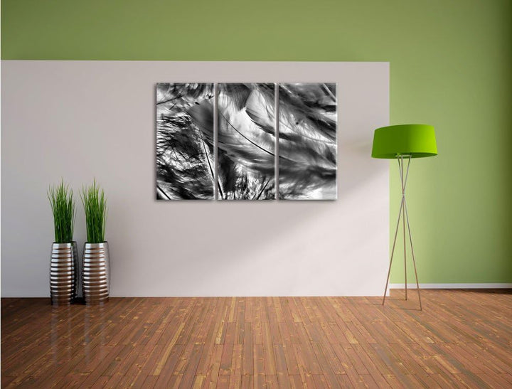 Pixxprint Bunte Federn als Leinwandbild - Grösse: 3-Teilig (120x80cm) - Wandbild - Kunstdruck - fert