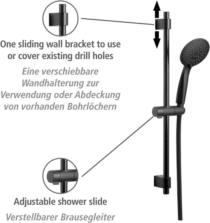WENKO Brauseset Mod. Young hochwertige Duschstange mit modernem Duschkopf 5 Strahlarten und Duschsch
