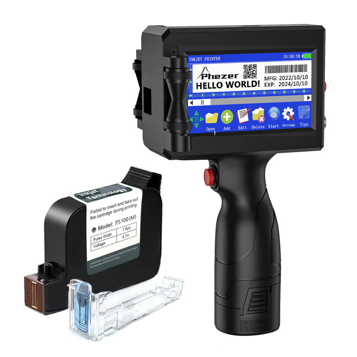 Phezer 0,5 Zoll P15 mobiler Handdrucker mit PS100 Quick-Dry Tinte, tragbarer Tintenstrahldrucker für