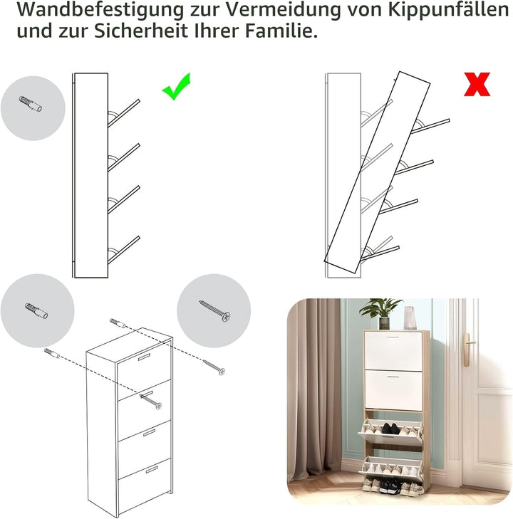 CASABEL Schuhschrank für 24 Paar – Schrank mit grossem Fassungsvermögen für Eingangsbereich, Flur –