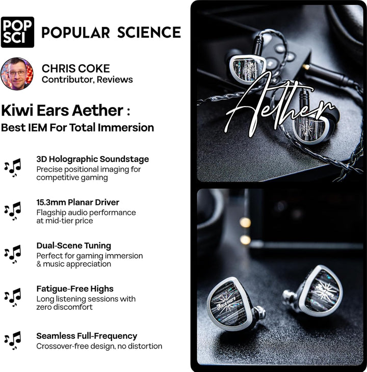 Linsoul Kiwi Ears Aether In Ear Monitor, 15,3mm grosser Planartreiber IEM-Kopfhörer, HiFi-kabelgebun
