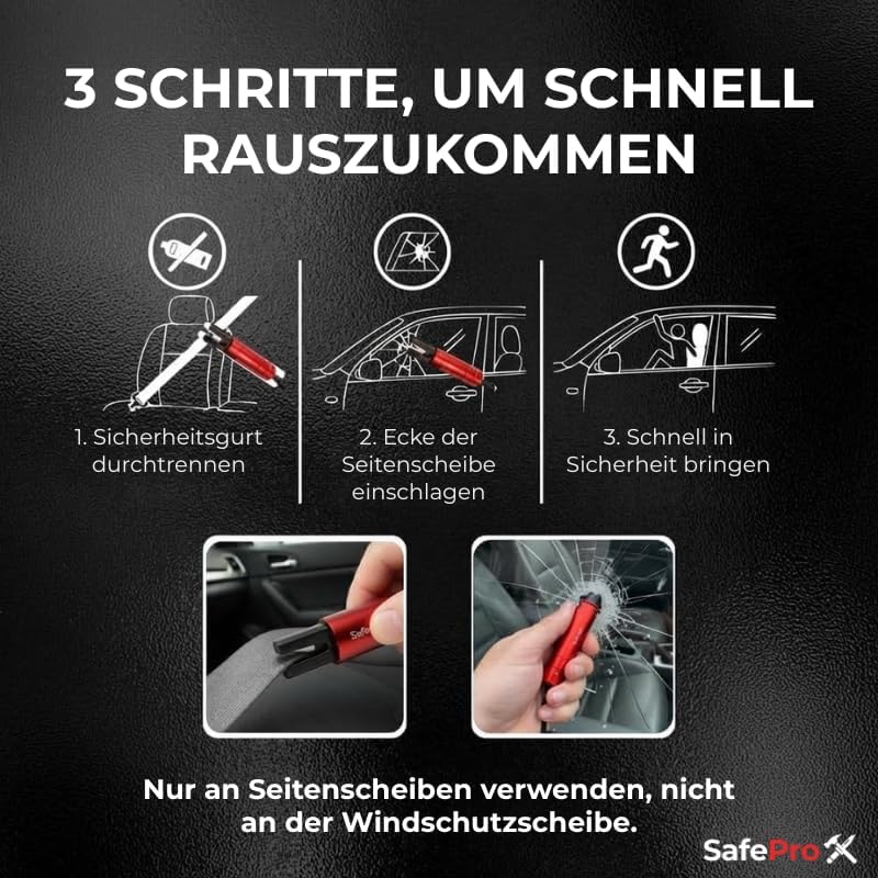 Notfallhammer Auto mit Gurtschneider - Lebensrettender Kompakt Federkörner Glasbrecher - Sicherheit