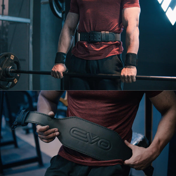 EVO Fitness 4” 6” Gewichthebergürtel Herren Damen Mit 18" Handgelenkschlaufen Gym Deadlift Gepolster