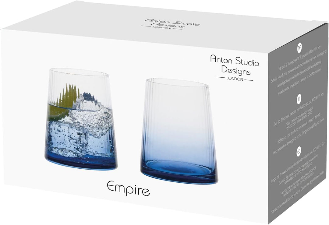 Set mit 2 Empire Blue DOF-Bechern – elegante blaue doppelte altmodische Gläser Tumblergläser Blau, T