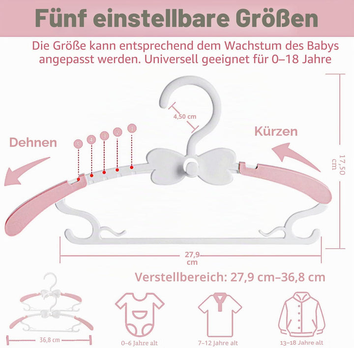 WJWSKI 20 Stück Kleiderbügel Kinder mit Stapelbaren Schmetterling-Haken rutschfeste Kleiderbügel mit