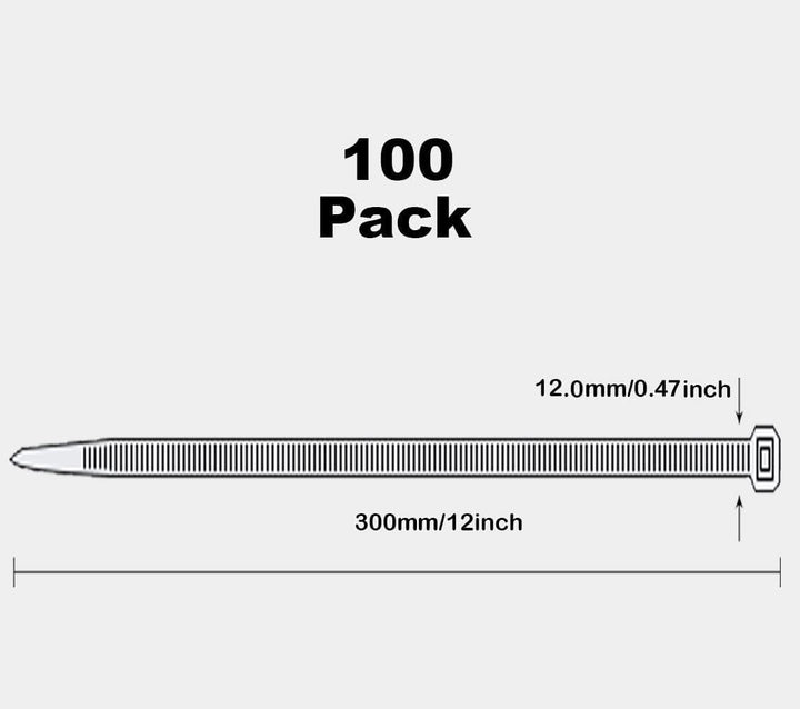 Oksdown 300mm × 12,0mm Breit 100 Stück Extra Stark Kabelbinder mit 100 kg Zugfestigkeit Schwarz UV-B