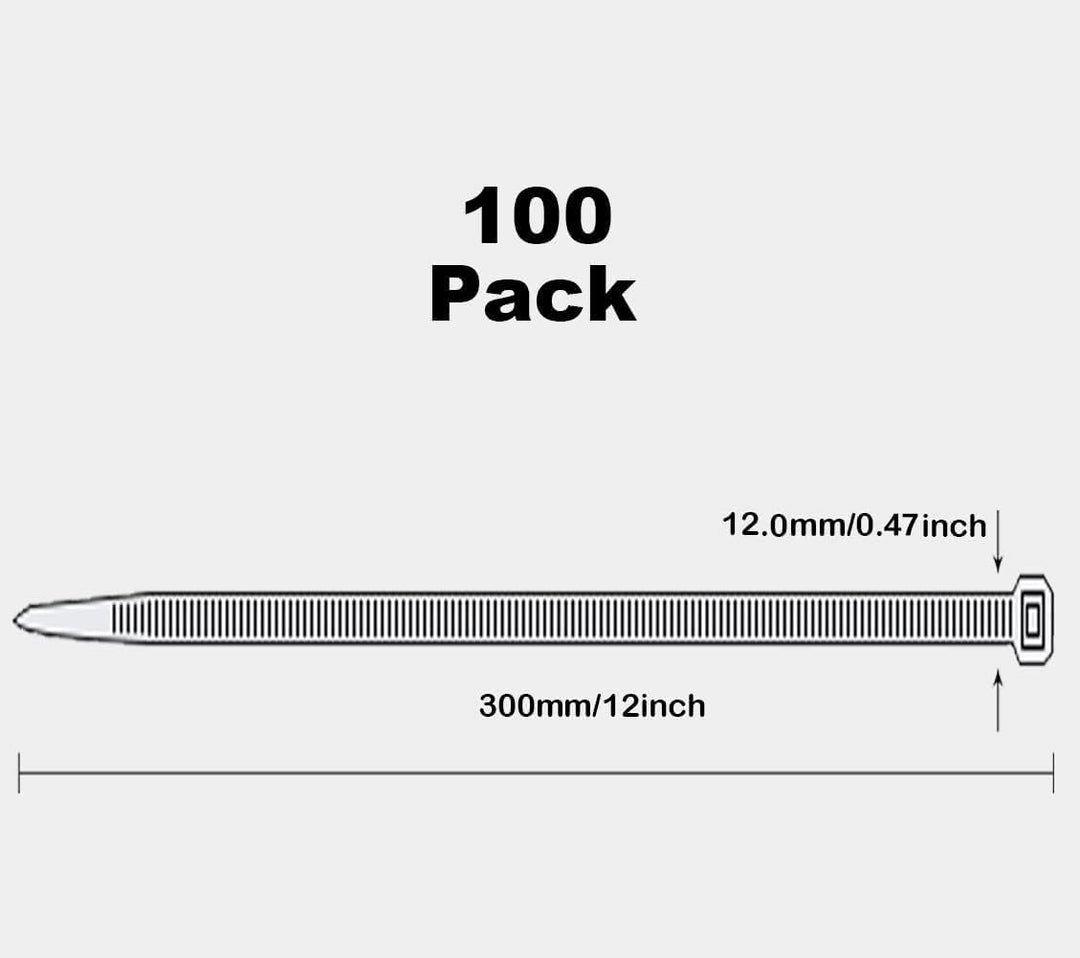 Oksdown 300mm × 12,0mm Breit 100 Stück Extra Stark Kabelbinder mit 100 kg Zugfestigkeit Schwarz UV-B
