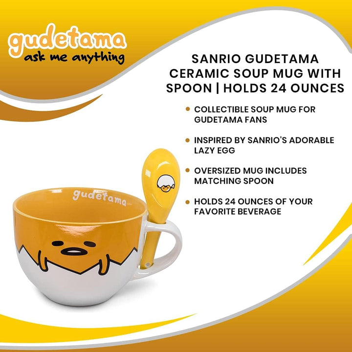 Silver Buffalo GUD20136B Sanrio Gudetama Suppentasse mit Löffel, Keramik, Gelb, Sanrio Gudetama Clos