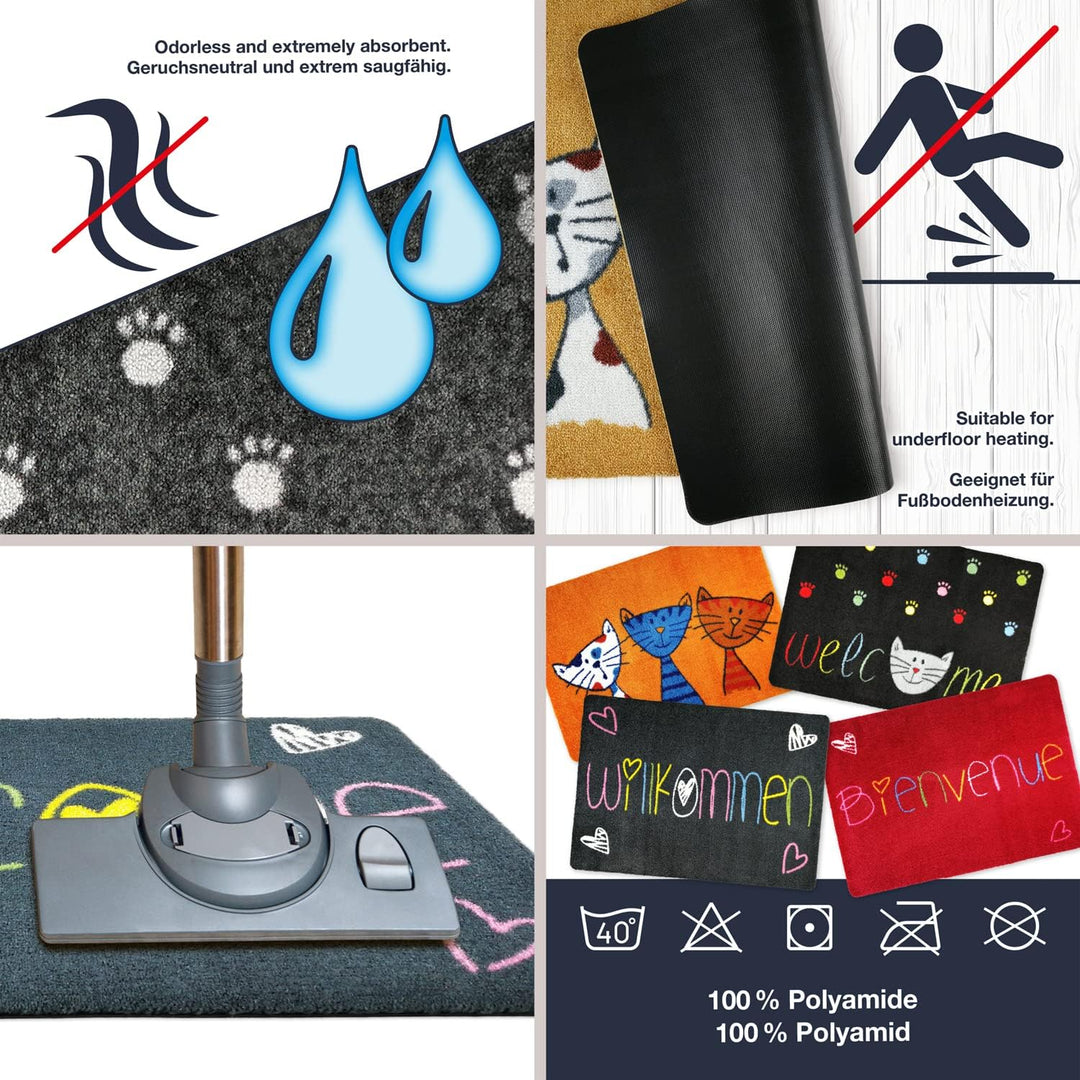NEU! Waschbare Fussmatte Welcome Heart 50x70cm Grau ohne Rand - Für den Innen- und Aussenbereich gee