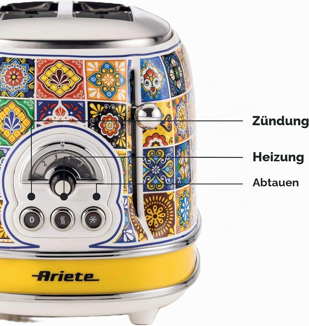 Ariete Positano 155, 2-Scheiben-Toaster, Toaster mit 6 Toaststufen, Automatischer Auswurf, Auftaufun