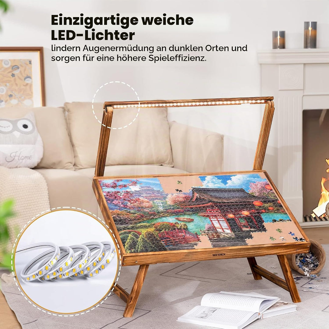 Tektalk Puzzletisch mit LED-Licht, Holzpuzzlebrett mit 5 verstellbaren Winkeln, Puzzletisch mit Klap