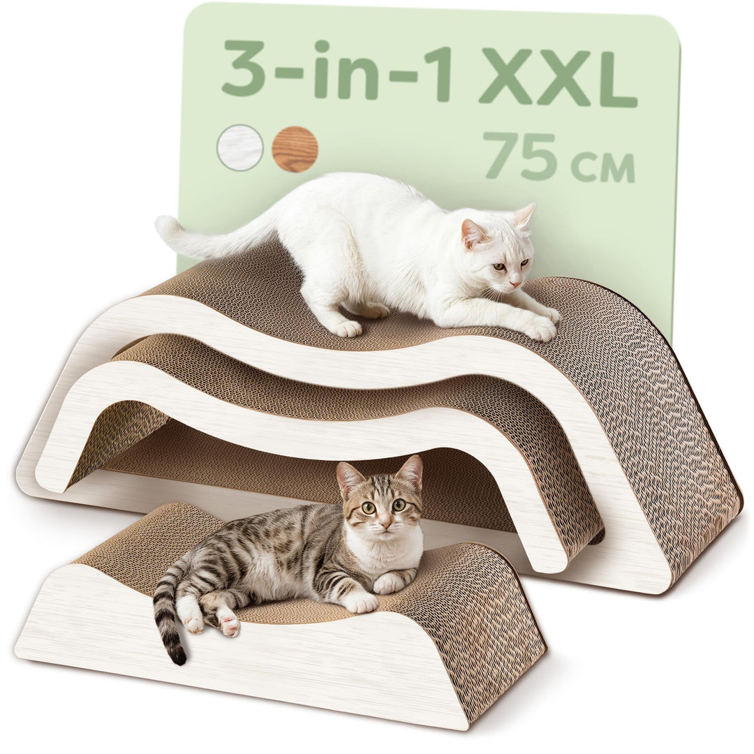 Knupis Kratzmöbel Kratzbrett Katze 3-teilig XXL 75cm – Besonders Kratzfeste Kratzpappe zur Krallenpf