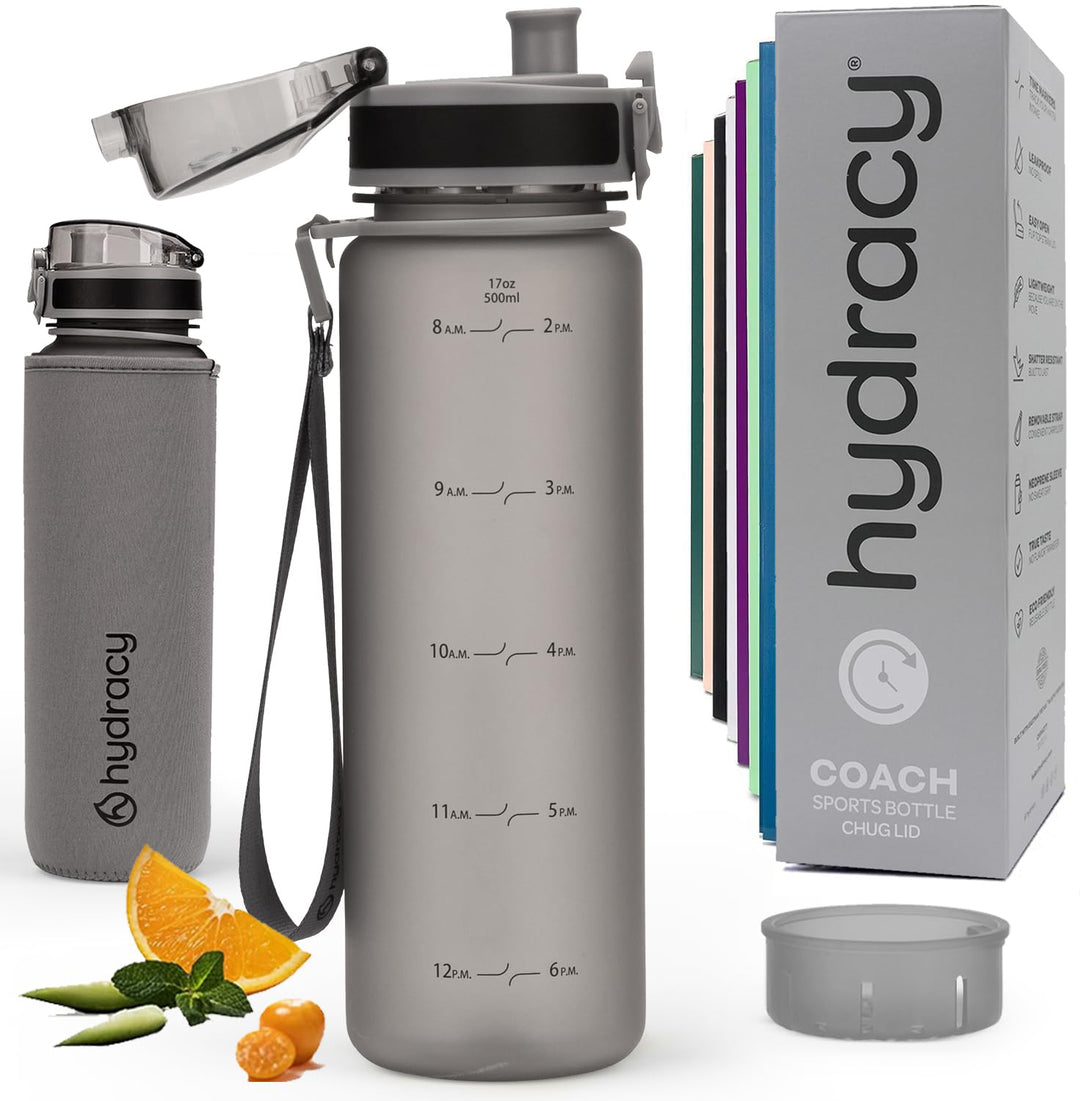 Hydracy Trinkflasche mit Fruchteinsatz - 500ml Wasserflasche - BPA-freie Trinkflasche mit Zeitmarkie