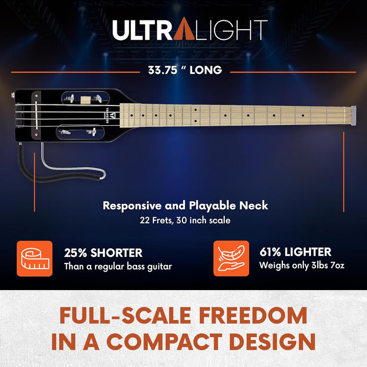 Traveler Guitar Ultra-Light Bassgitarre, Schwarz glänzend (ULB BKGMP) Schwarz glänzend Rechtshänder,