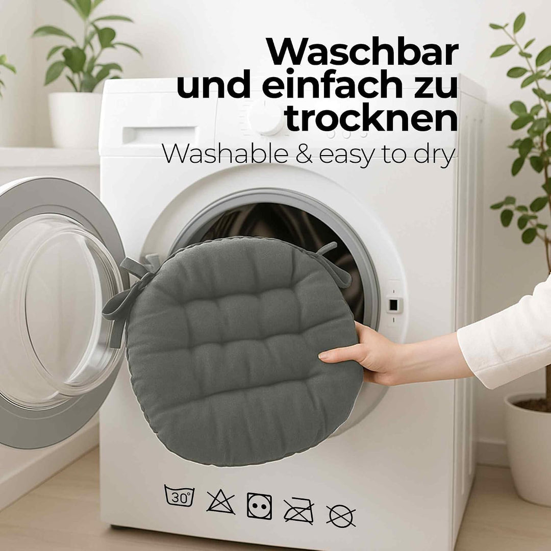 etérea Sitzkissen Basic Rund 38x38 cm 2er Set Grau – Outdoor Bänder Grau 2 Stück - 38x38 cm, Grau 2