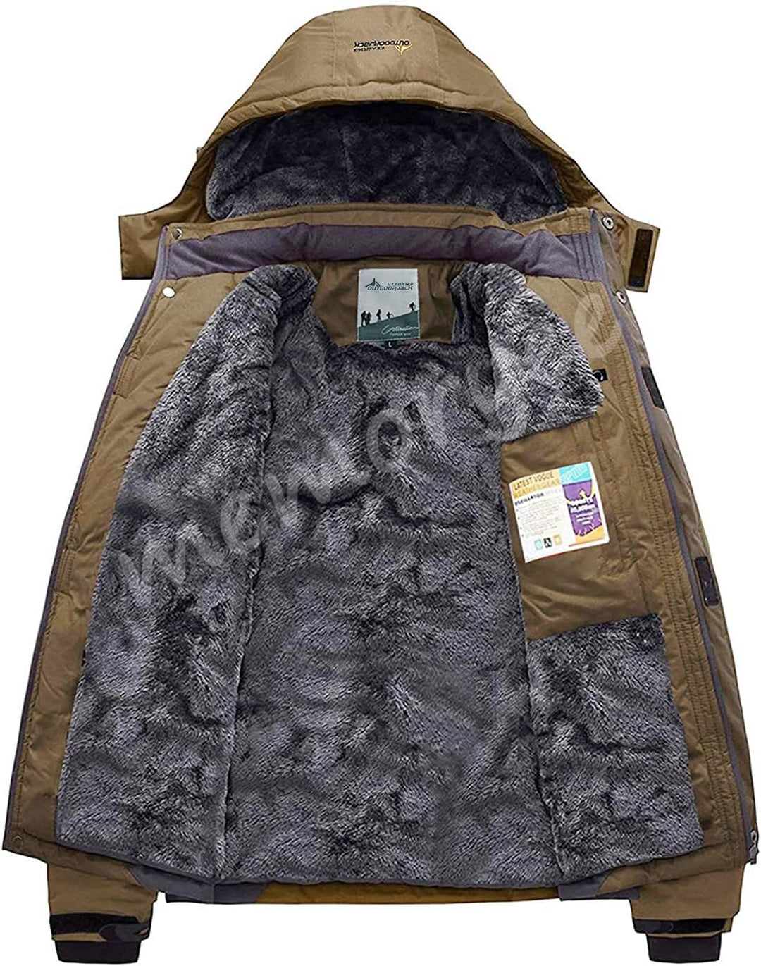 Memoryee Herren Ski Jacke Warmer Gefüttert Winter Fleece Mantel Wasserdichter mit Abnehmbarer Kapuze