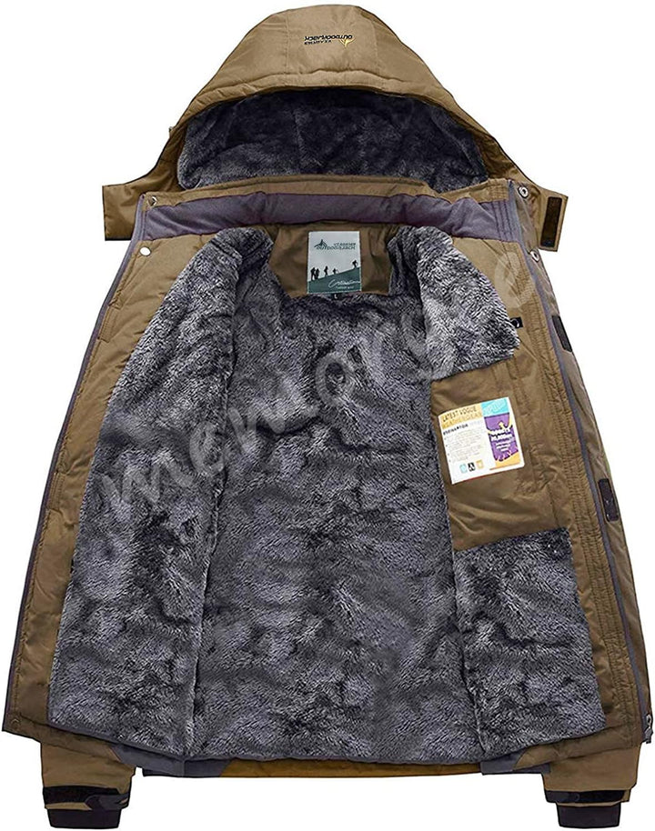 Memoryee Herren Ski Jacke Warmer Gefüttert Winter Fleece Mantel Wasserdichter mit Abnehmbarer Kapuze
