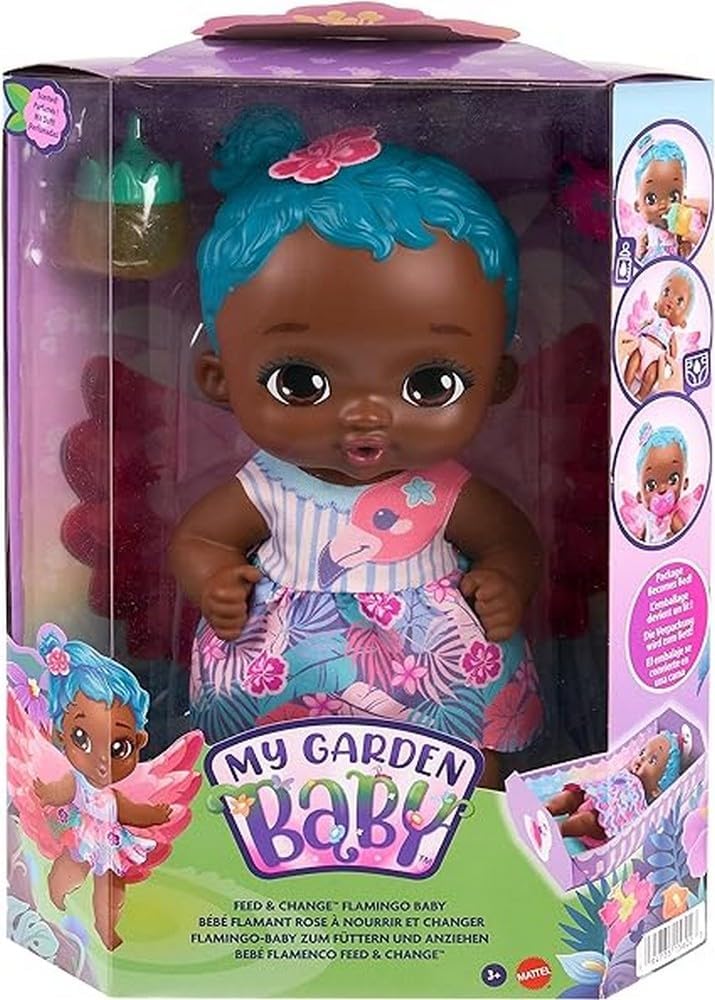 Mattel MY GARDEN BABY Flamingo - Interaktive Babypuppe mit Flügeln und Jasminduft, inkl. Fläschchen,
