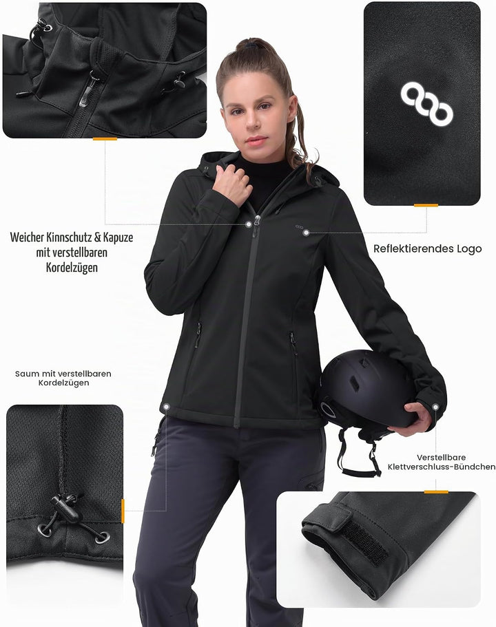 33,000ft Damen Softshelljacke Wasserdichte Winddichte Funktionsjacke Atmungsaktive Übergangsjacke Le