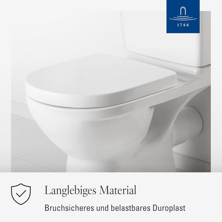Villeroy & Boch O.novo WC-Sitz, Toilettendeckel mit Scharnieren aus Edelstahl, Toilettensitz aus bru