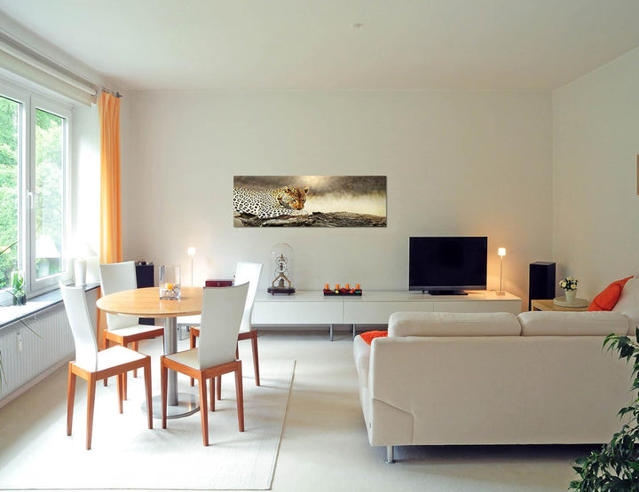 Paul Sinus Art Panoramabild auf Leinwand und Keilrahmen 120x40cm Leopard Baumstamm Afrika Wildnis
