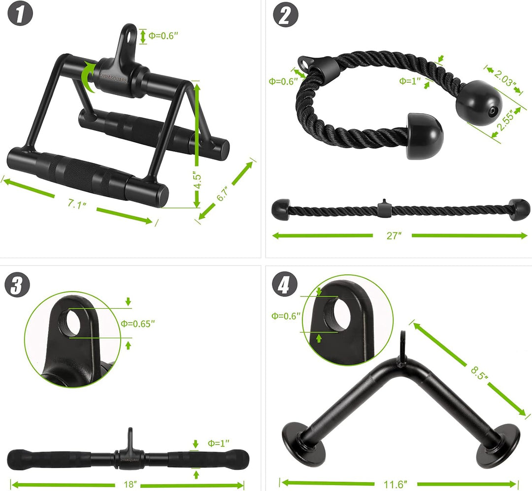 DYNASQUARE Lat Pull Down Attachments Drehbarer Reihengriff + V-Stange + gerade Stange + Trizepsseil,