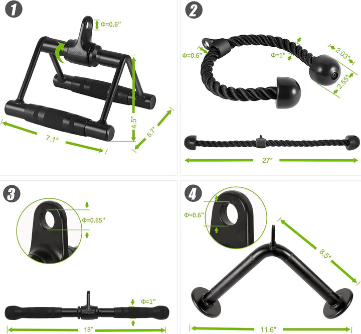 DYNASQUARE Lat Pull Down Attachments Drehbarer Reihengriff + V-Stange + gerade Stange + Trizepsseil,