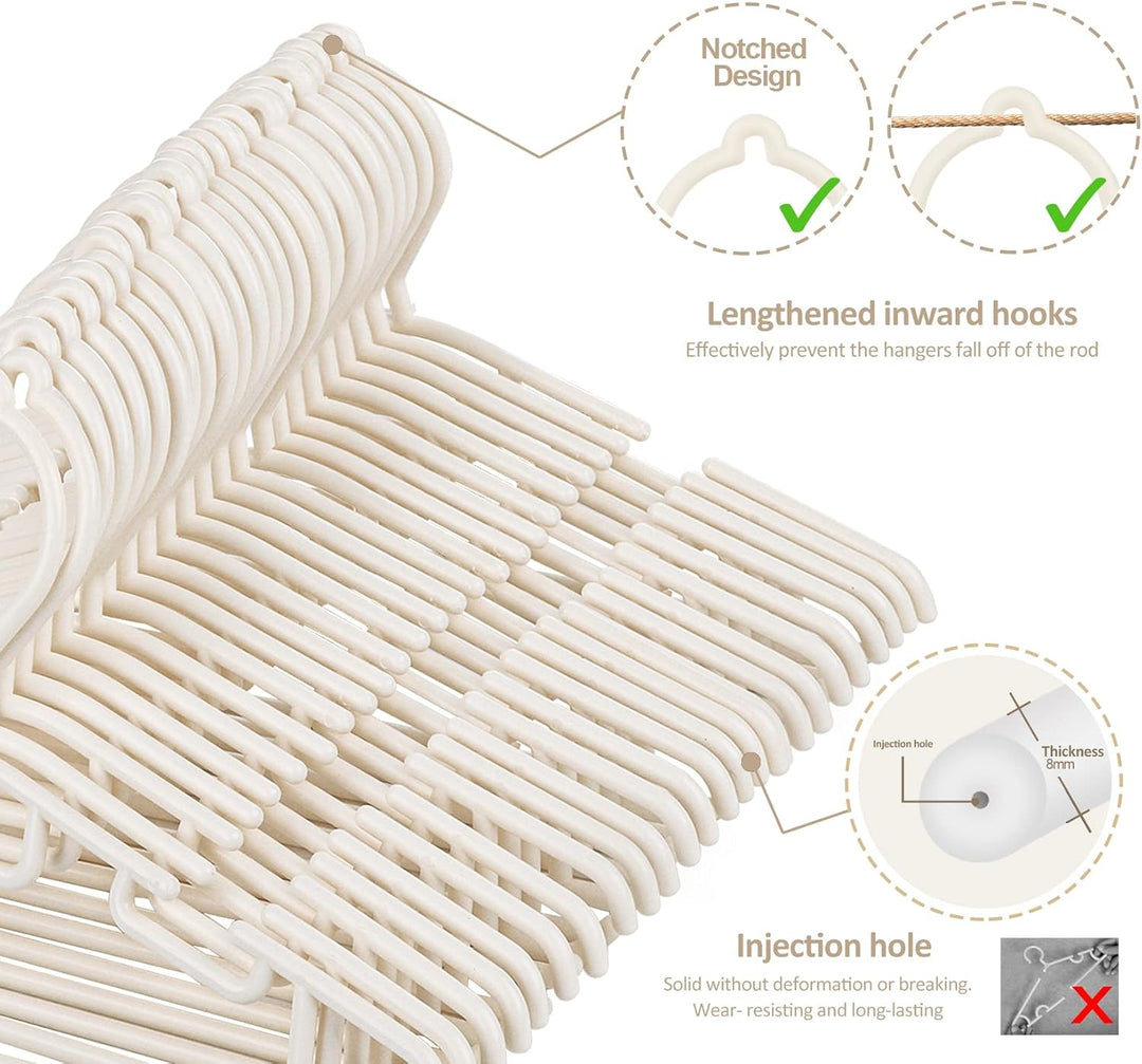 ilauke Kinder Kleiderbügel, 60 Stück 30cm Babykleiderbügel mit Hosensteg und 5 Kleiderbügelketten, K