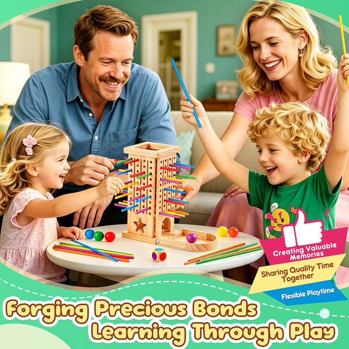 Montessori Spiel Holzbrettspiele für Kinder ab 3 4 5 6 Jahren | Reisespiel, Brettspiel mit 42 Stäbch