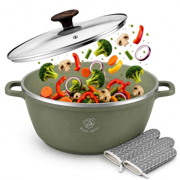 Royal Swiss Kochtopf mit Marmorbeschichtung, Glasdeckel, Induktion, 9,5 l, 32 cm, Grün (Grün, 32 cm)