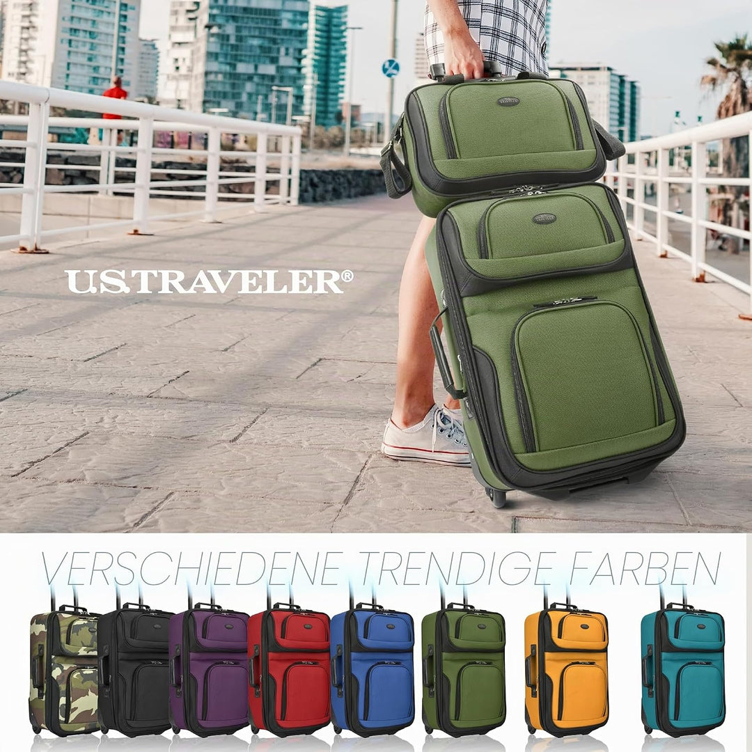 U.S. Traveler Rio Rugged Fabric Erweiterbares Handgepäck-Set 2 Wheel Grün, 2 Wheel Grün