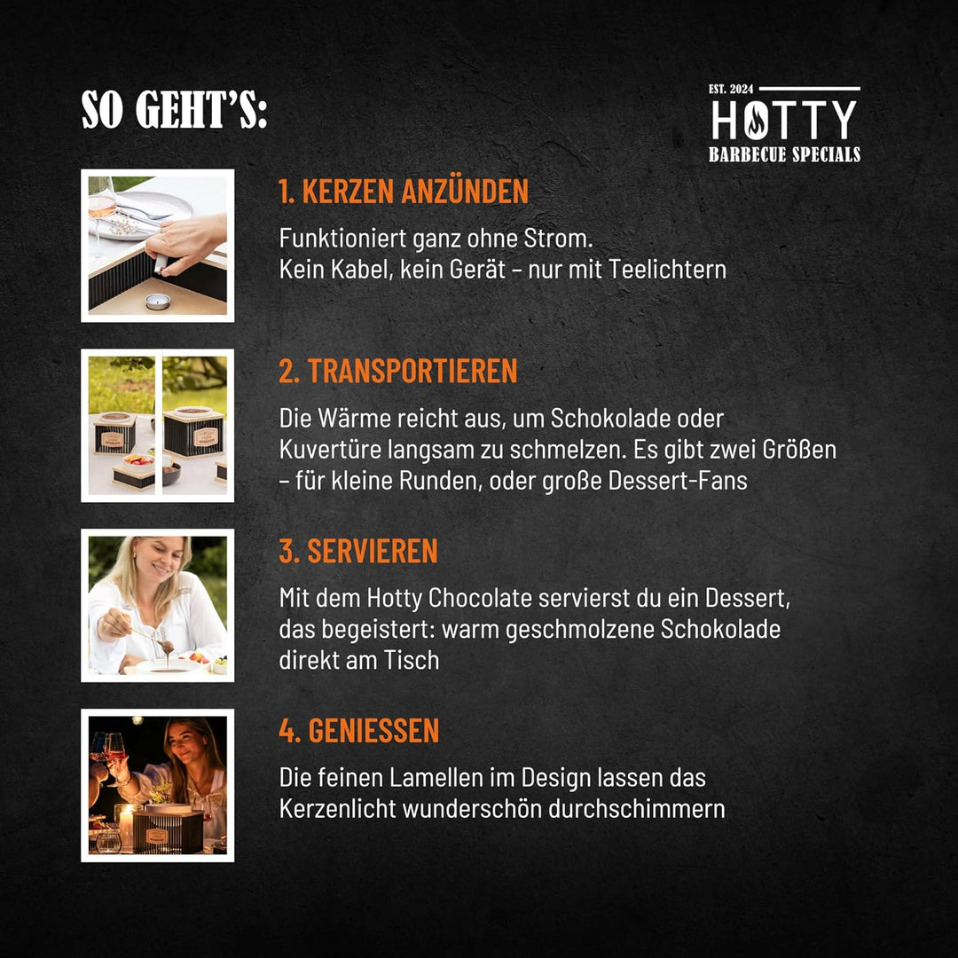 Hotty – Chocolate Schokofondue Medium ohne Strom mit Teelichtern & Wunschgravur – Schoko Fondue Scha