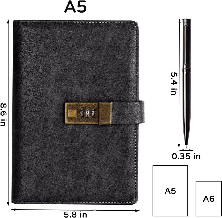 WEMATE Tagebuch mit Schloss, A5 PU Leder Journal mit Schloss 240 Seiten, Vintage Lock Journal mit St